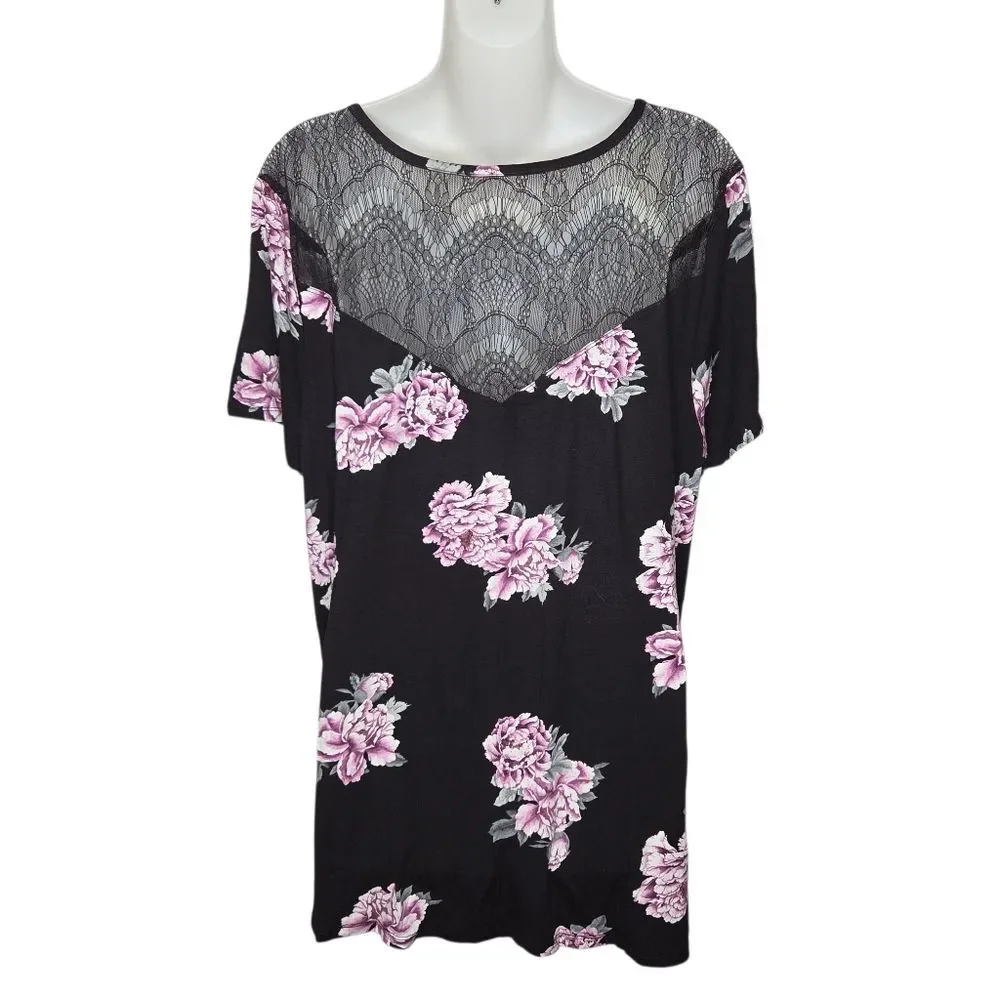 Torrid Super Soft Knits Lace Yoke Floral Crewneck Top Shirt, Size 2 (2X)